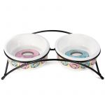 Комплект (Triol) подставка + миски керамические Пончики, 2*0,25л