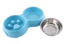 Миска (Чудодом) двойная съемная металлическая 400мл + интерактивная для животных, 30.5х17х5см