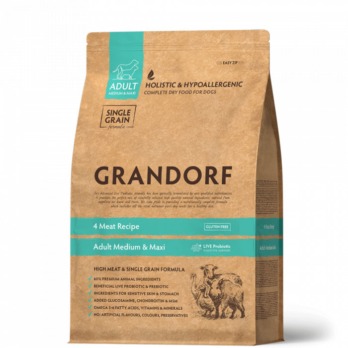 GRANDORF 1кг PROBIOTIC MED&MAXI (4 вида мяса для собак средних и крупных пород с пробиотиками)