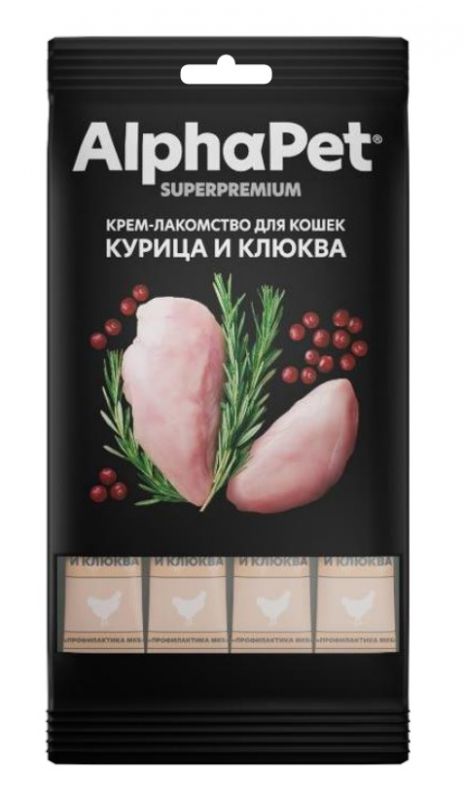 AlphaPet Superpremium (АльфаПет) 0,048кг крем-лакомство курица клюква для кошек (654608)