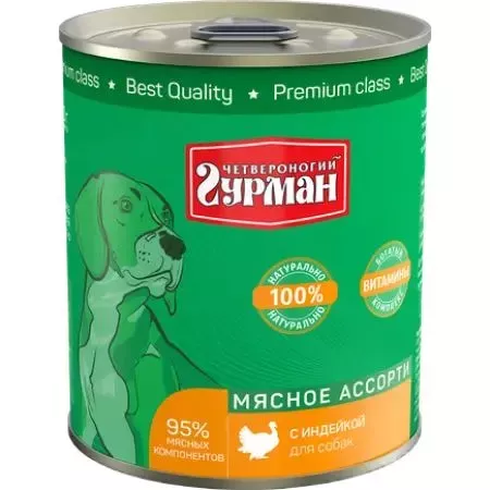Четвероногий гурман 0,34кг Мясное ассорти с индейкой консервы для собак