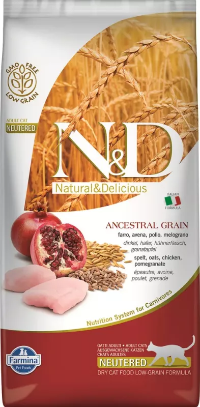 Farmina (Фармина) N&D Low Grain Cat 5кг низкозерновой курица и гранат сухой для стерилизованных кошек и кастрированных котов (4049)