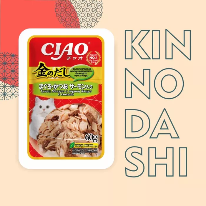 Inaba Ciao Kinnodashi 0,06кг Тунец Магуро и тунец Кацуо с сёмгой влажный корм для взрослых кошек