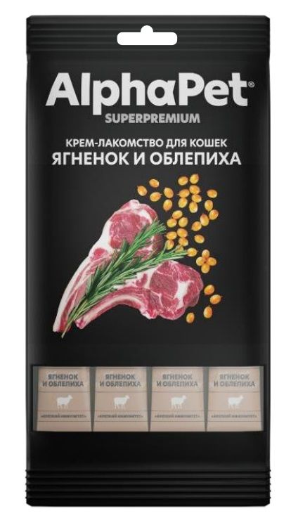 AlphaPet Superpremium (АльфаПет) 0,048кг крем-лакомство ягненок облепиха для кошек (654868)