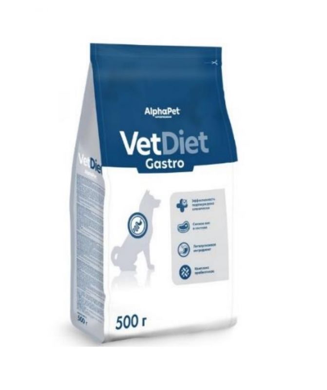 AlphaPet Vet Diet (АльфаПет) 0,5кг Gastro сухой при острых расстройствах пищеварения, в реабилитационный период и при истощении для собак (655285)
