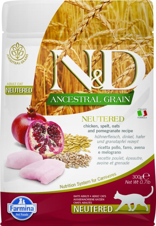 Farmina (Фармина) N&D Low Grain Cat 0,3кг низкозерновой курица и гранат сухой для стерилизованных кошек и кастрированных котов (4047)