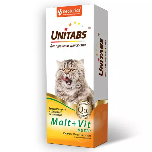 Unitabs 0,12л витаминная паста Malt+Vit с таурином для вывода шерсти из желудка для кошек