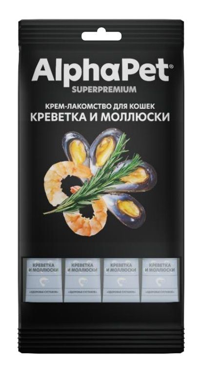 AlphaPet Superpremium (АльфаПет) 0,048кг крем-лакомство креветка моллюски для кошек (654820)