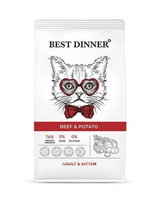 Best Dinner Cat Adult & Kitten 18кг говядина с картофелем сухой для кошек и котят с 1 мес (402380) (Только для заводчиков)
