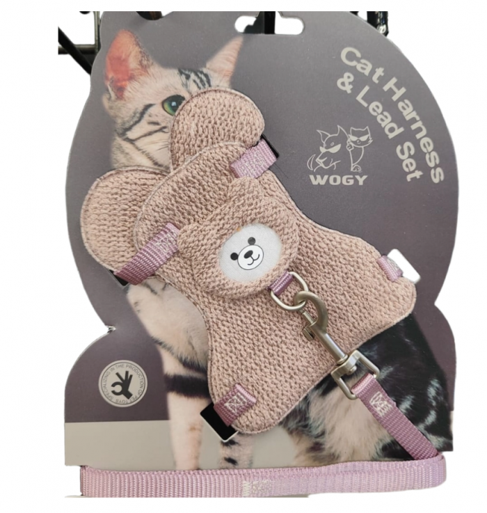 Комплект Wogy шлейка Мишка с поводком 120х1см, микс для кошек