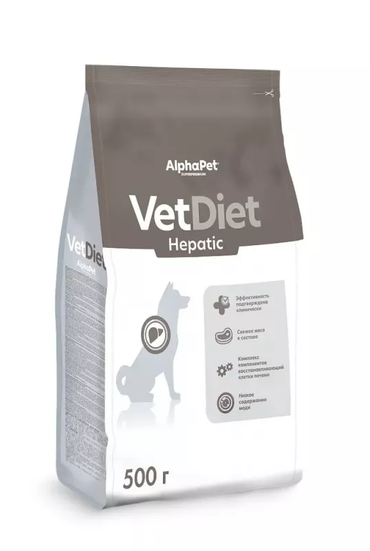 AlphaPet Vet Diet (АльфаПет) 0,5кг Hepatic сухой при заболеваниях печени для собак (655278)