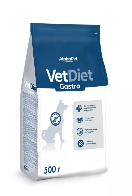 AlphaPet Vet Diet (АльфаПет) 0,5кг Gastro сухой при острых расстройствах пищеварения, в реабилитационный период и при истощении для собак (655285)