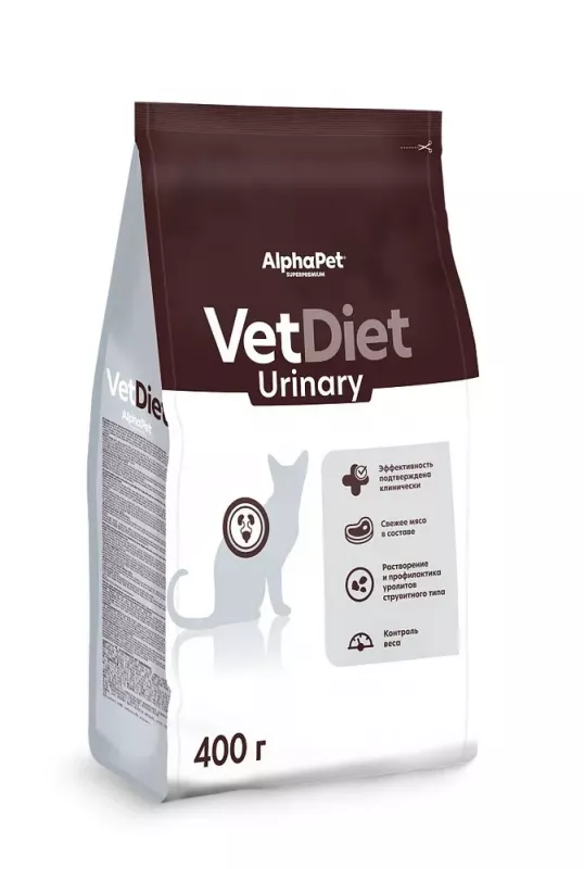 AlphaPet Vet Diet (АльфаПет) 0,4кг Urinary сухой при заболеваниях нижних отделов мочевыводящих путей для кошек (655230)