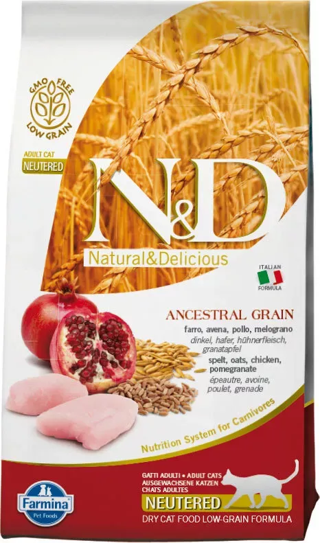 Farmina (Фармина) N&D Low Grain Cat 1,5кг низкозерновой курица и гранат сухой для стерилизованных кошек и кастрированных котов (4048)