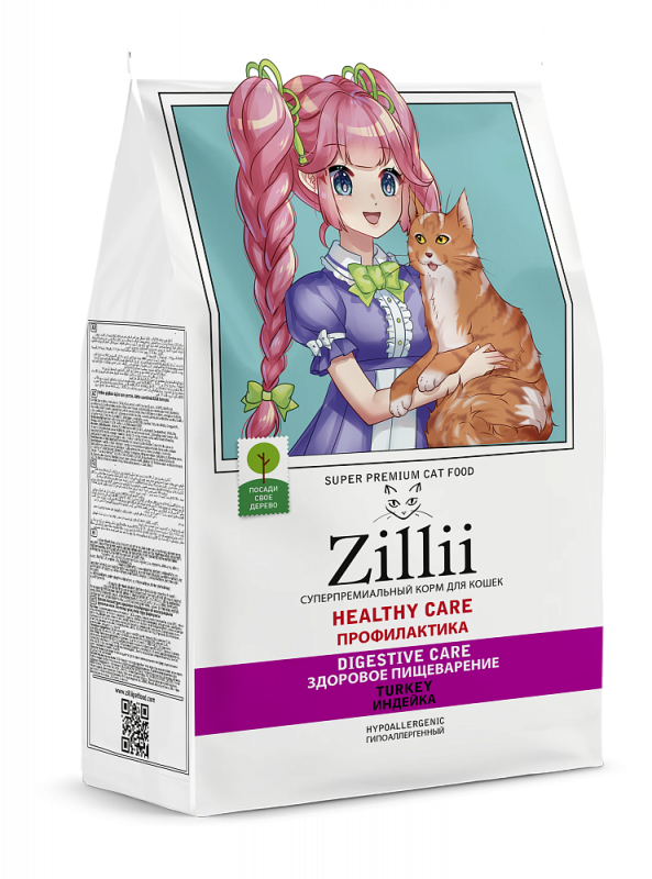 ZILLII Cat Healthy Care Digestive 2кг индейка сухой для кошек, поддержка здоровья пищеварительной системы (670336)