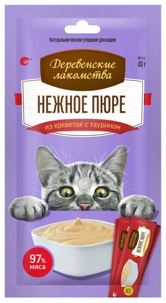 Деревенские Лакомства 4х0,01кг пюре нежное из креветок для кошек (72588888)