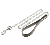 Поводок-цепь V.I.Pet с ручкой (нат.кожа,чёрная) 3,0мм * 44' (110cм)