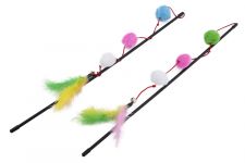 Дразнилка (Wogy) Шарик 3шт с перьями на палочке с колокольчиком для кошек l=45см