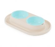 Миска (Zoo Plast) Мур-мяу 0,3л двойная на подставке, светло-бежевая (35,5*21,5*5см)