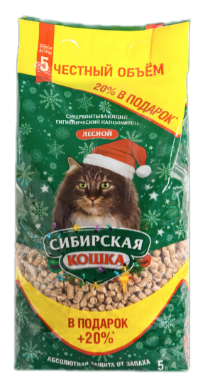 Сибирская кошка 5л Лесной древесный наполнитель для кошек АКЦИЯ Новый Год