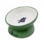 Миска №1 керамическая с котом на ножке 120мл, 13x13x9,5см, зеленая