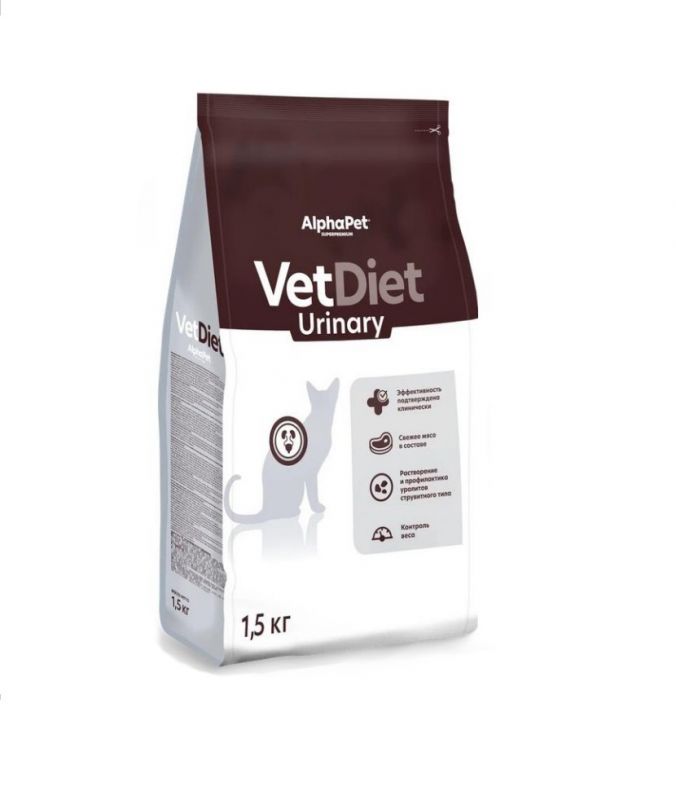 AlphaPet Vet Diet (АльфаПет) 1,5кг Urinary сухой при заболеваниях нижних отделов мочевыводящих путей для кошек (655049)