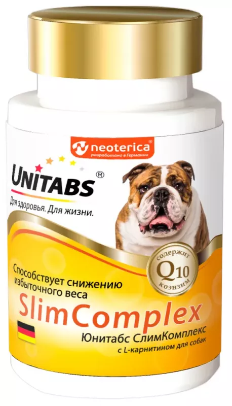 Unitabs 100таб./150гр SlimComplex Q10 витаминно-минеральная добавка для снижения избыточного веса для собак