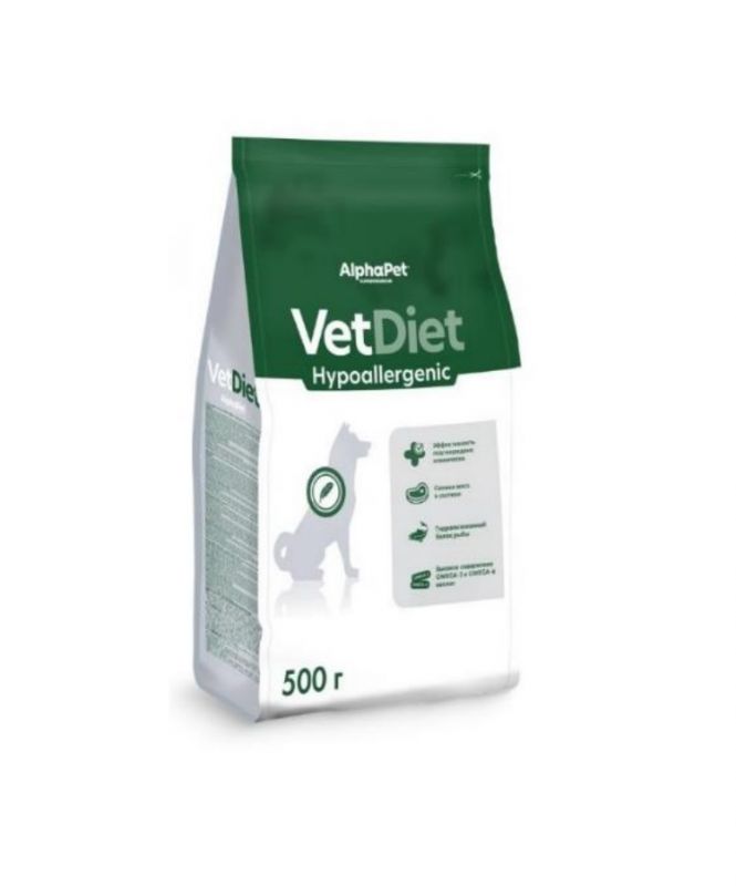 AlphaPet Vet Diet (АльфаПет) 0,5кг Hypoallergenic сухой при пищевой аллергии и непереносимости ингредиентов для собак (655292)