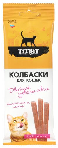 TiTBiT 0,015кг Двойное удовольствие колбаски с телятиной и печенью для кошек