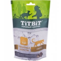 TiTBiT 0,06кг хрустящие подушечки для кошек с лососем для здоровья шерсти