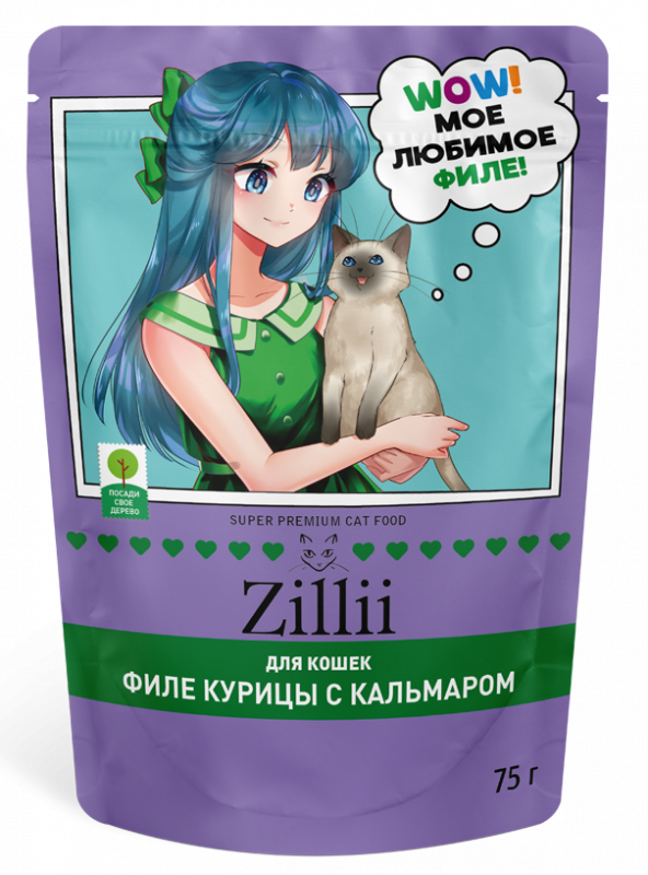 ZILLII (Зилли) Cat Sterilized 0,075кг филе куриное кальмар в желе для стерилизованных кошек (356596)