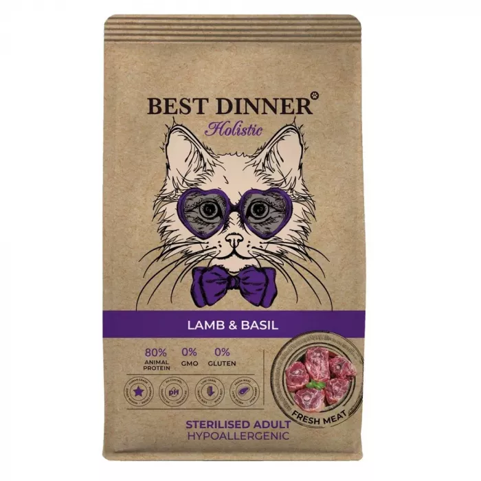 Best Dinner Cat Adult Holistic Sterilized 0,4кг ягненок с базиликом сухой для стерилизованных кошек (402878)