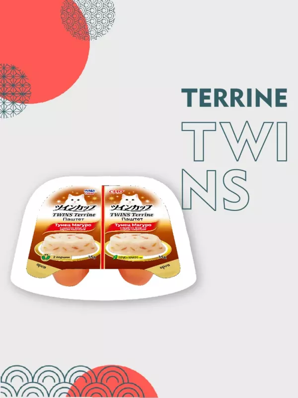 Inaba Ciao Twins Terrine 0,07кг (35г*2шт) RU1203 Паштет для кошек тунец Магуро и куриное филе со вкусом кацуобуси
