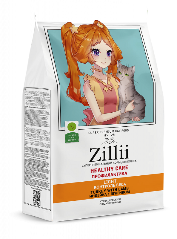 ZILLII Cat Healthy Care Light 2кг индейка с ягненком сухой для кошек с лишним весом (358699)
