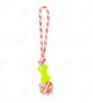 Игрушка Nunbell канатная Мяч с косточкой TPR 8х4.5см и ручкой, d=7см l=42см, для собак микс