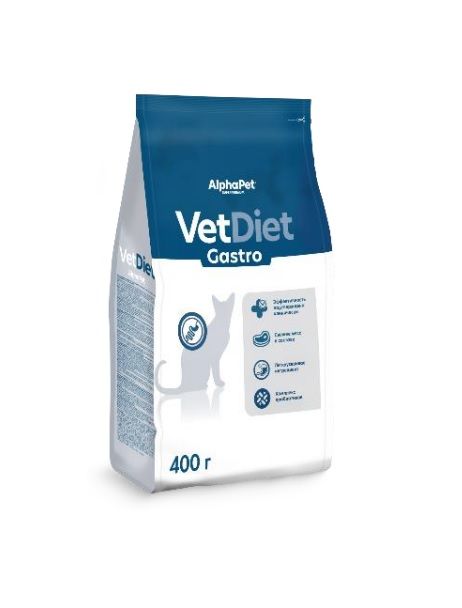 AlphaPet Vet Diet (АльфаПет) 0,4кг Gastro сухой при острых расстройствах пищеварения, в реабилитационный период и при истощении для кошек (655254)