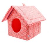 Лежанка (Зооэкспресс) дом изба на молнии 'Геометрия' бязь №1 33*33*40 см коралловый