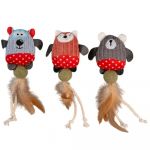 Игрушка Wogy Зверята 24х10см с перьями и шариком кош.мяты, мягкая для кошек микс