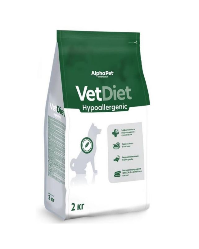 AlphaPet Vet Diet (АльфаПет) 2кг Hypoallergenic сухой при пищевой аллергии и непереносимости ингредиентов для собак (655124)