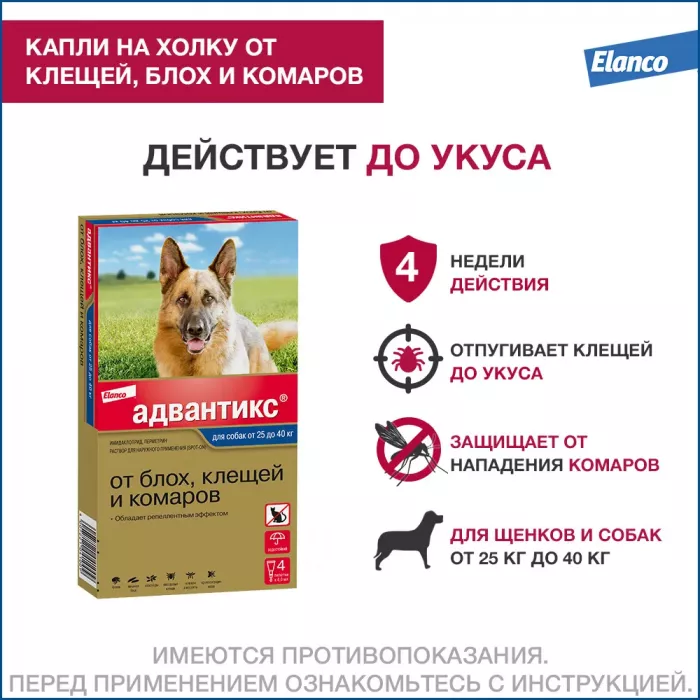 Адвантикс капли (4пип х 4мл) против паразитов для собак более 25кг (ЛИЦЕНЗИЯ)